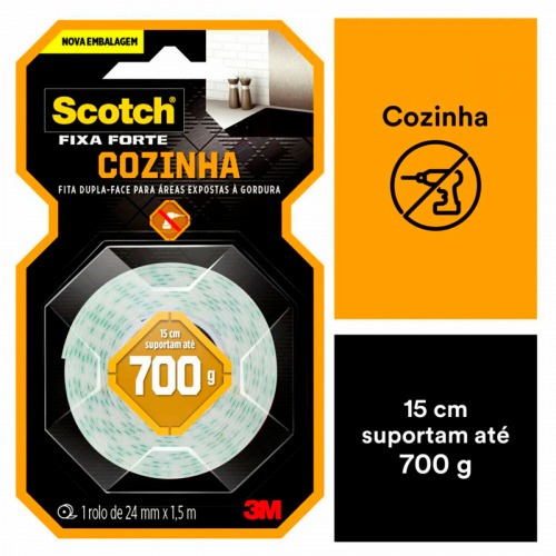 Fita dupla face 24 mm x 1,5 metros cozinha - Fixa Forte Fita dupla face 24 mm x 1,5 metros cozinha - Fixa Forte