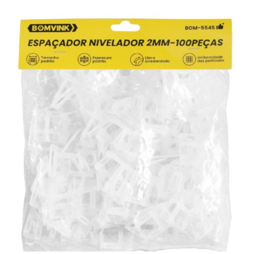 Espaçador e nivelador para piso 2,0 mm com 100 peças - BOM-5545 Espaçador e nivelador para piso 2,0 mm com 100 peças - BOM-5545