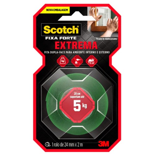Fita dupla face fixa forte fixação extrema 24 mm x 2 m Fita dupla face fixa forte fixação extrema 24 mm x 2 m
