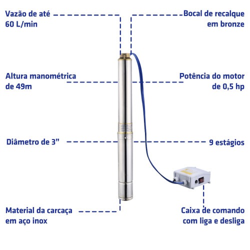 Bomba submersa caneta para poo 1/2 cv 3
