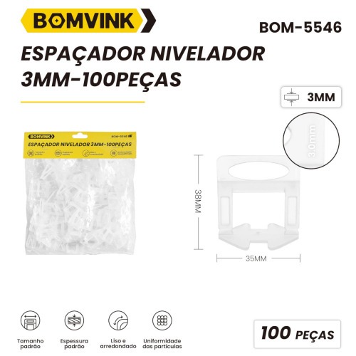 Espaador e nivelador para piso 3,0 mm com 100 peas - BOM-5546