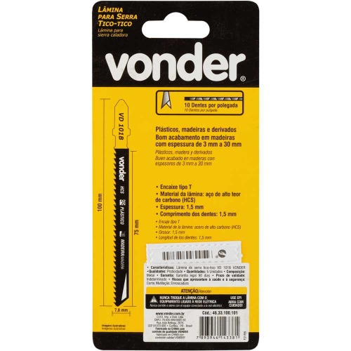 Jogo de lminas para serra tico tico 100 mm 10 dentes 5 peas - VD 101B