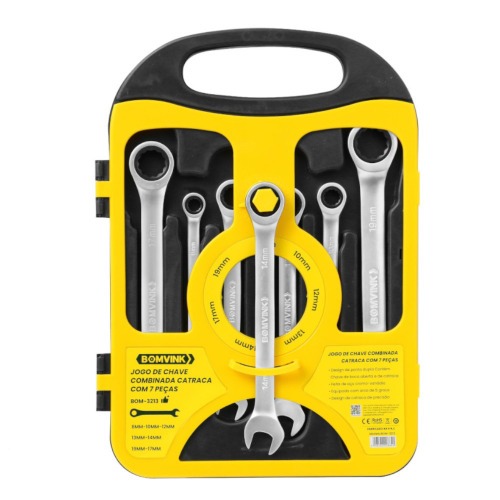 Jogo de chave combinada com catraca 8 a 19 mm com 7 pe�as - BOM-3213