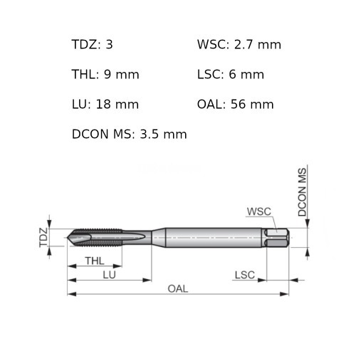Macho mquina ao rpido ponta helicoidal M3 x 0,5 mm DIN 371 - EP00M3