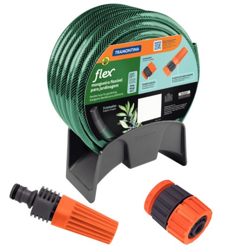 Mangueira para jardim 25 m com engates e suporte verde