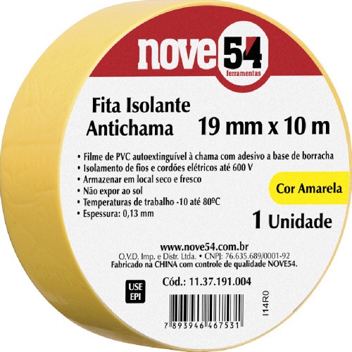 Fita isolante antichama amarela 19 mm x 10 m