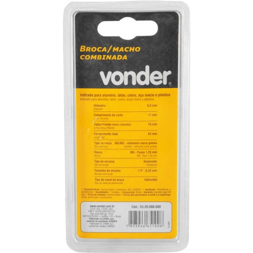 Broca/macho combinado M8 x 1,25 mm