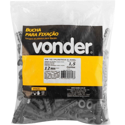 Bucha plstica de fixao 12 mm com anel 150 peas - VA-12