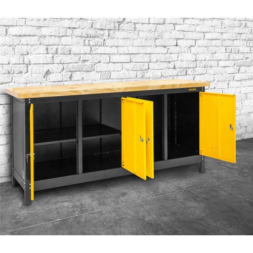 Bancada fechada com tampo de madeira 4 portas 2000 x 920 x 600 mm