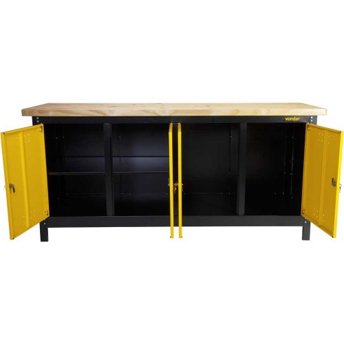 Bancada fechada com tampo de madeira 4 portas 2000 x 920 x 600 mm