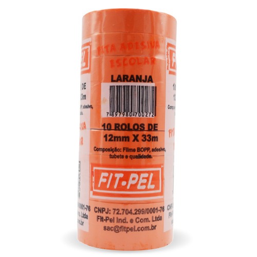 Fita adesiva 12 mm x 33 m com 10 peas laranja - 10100513