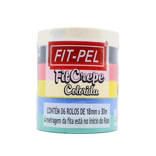 Fita crepe adesiva colorida 18 mm x 30 metros com 6 pe�as - 10401704