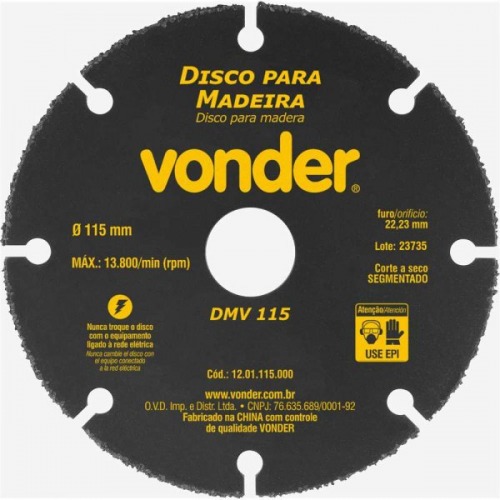 Disco de corte para madeira em tungstnio 115 x 22,2 mm - DMV 115