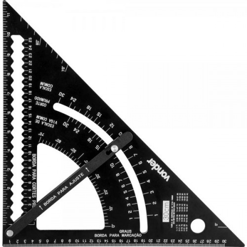 Esquadro tri�ngular de alum�nio 300 mm com goni�metro