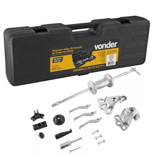 Martelo para extração de cubo de roda com 11 peças e maleta Martelo para extração de cubo de roda com 11 peças e maleta