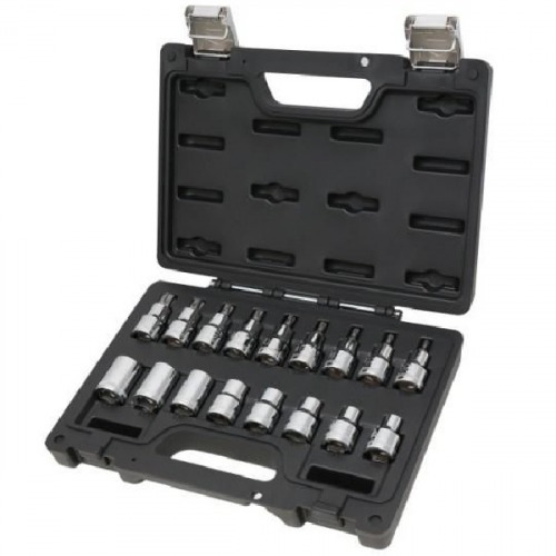 Jogo de soquete hexalobular E10 a E24 / T20 a T60 encaixe 1/2 Jogo de soquete hexalobular E10 a E24 / T20 a T60 encaixe 1/2