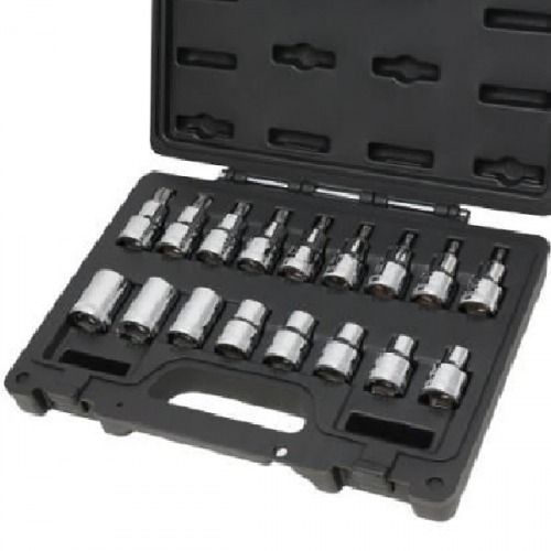 Jogo de soquete hexalobular E10 a E24 / T20 a T60 encaixe 1/2 Jogo de soquete hexalobular E10 a E24 / T20 a T60 encaixe 1/2
