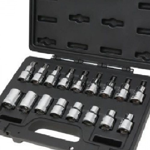 Jogo de soquete hexalobular E10 a E24 / T20 a T60 encaixe 1/2 Jogo de soquete hexalobular E10 a E24 / T20 a T60 encaixe 1/2