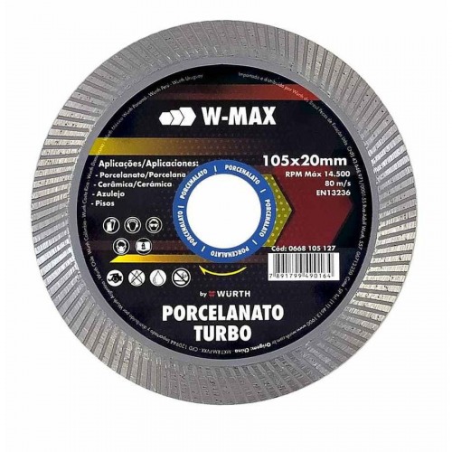 Disco diamantado 105 x 20 mm turbo fino porcelanato - W-Max Disco diamantado 105 x 20 mm turbo fino porcelanato - W-Max