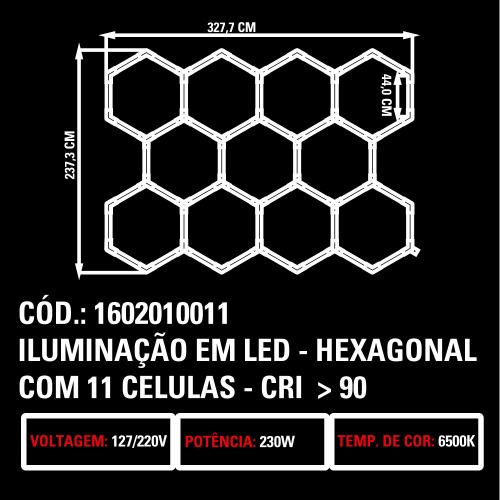 Luminária colméia hexagonal em Led com 11 células CRI>90 110V/220V Luminária colméia hexagonal em Led com 11 células CRI>90 110V/220V