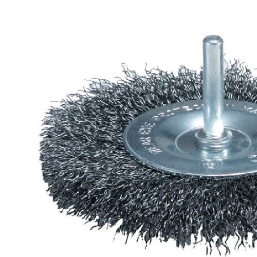 Escova de a�o circular fio ondulado com haste 6 x 100 mm 