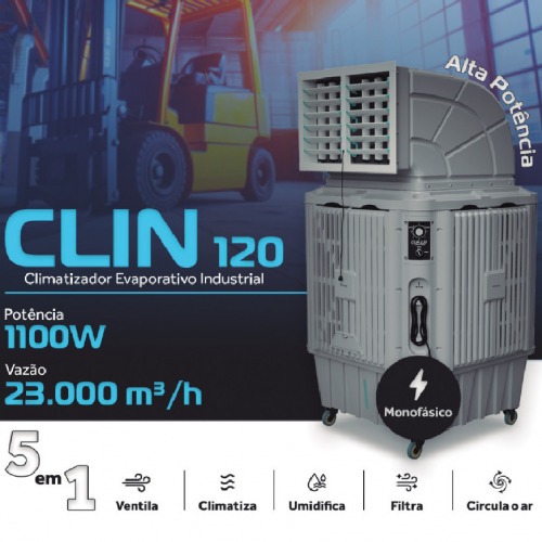 Climatizador de ar port�til evaporativo industrial 120L 200m� 5 em 1 - CLIN120  220V