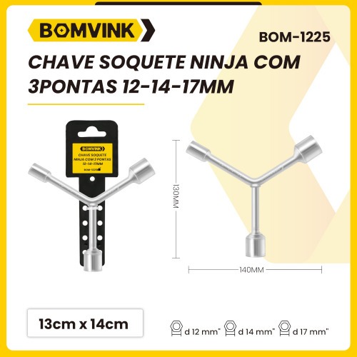 Chave 3 pontas soquetes ninja 12 x 14 x 17mm - BOM-1225 Chave 3 pontas soquetes ninja 12 x 14 x 17mm - BOM-1225