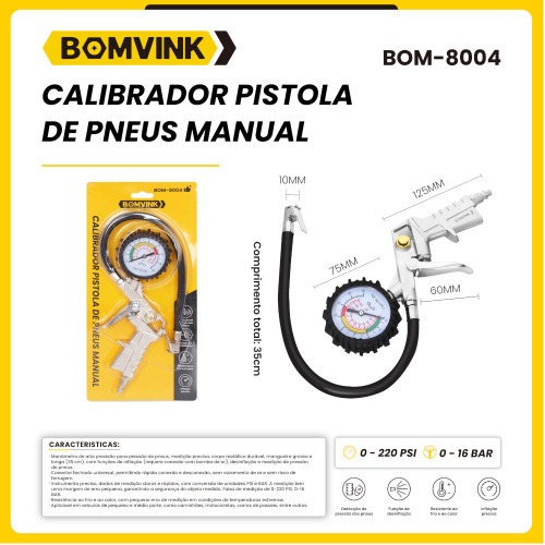 Calibrador de pneus com man�metro - BOM-8004
