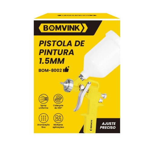 Pistola de pintura tipo gravidade com bico 1,5 mm - BOM-8002 Pistola de pintura tipo gravidade com bico 1,5 mm - BOM-8002
