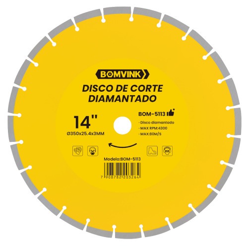 Disco diamantado segmentado 350 mm para concreto e pedra - BOM-5113