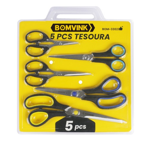 Tesoura manual uso geral aço inoxidável 140 a 215 mm 5 peças - BOM-3302 Tesoura manual uso geral aço inoxidável 140 a 215 mm 5 peças - BOM-3302
