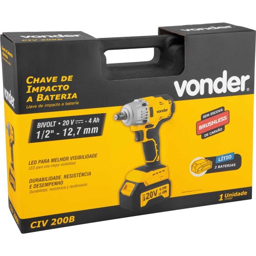 Chave de impacto a bateria 20V encaixe de 1/2