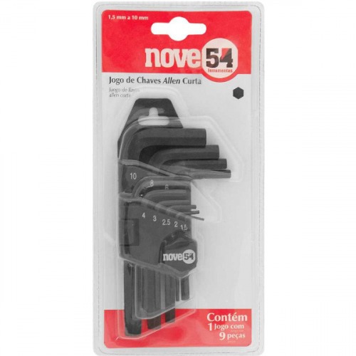 Jogo de chave allen curta 1,5 a 10 mm com 9 pe�as