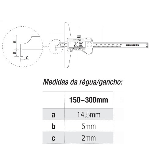 Paquímetro digital de profundidade 200 mm leitura de 0,01mm - 100.210 Paquímetro digital de profundidade 200 mm leitura de 0,01mm - 100.210