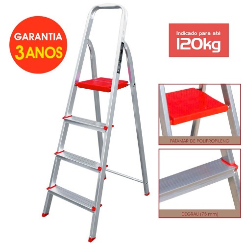 Escada de alumnio 4 degraus residencial - ESC0063