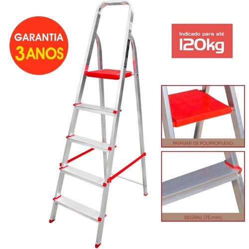 Escada de alumnio 5 degraus residencial - ESC0064