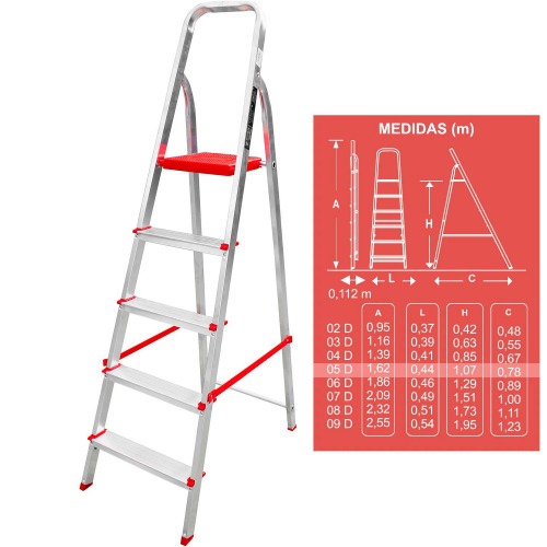 Escada de alumnio 5 degraus residencial - ESC0064