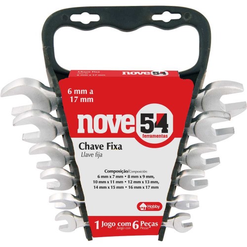 Jogo de chave fixa 6 a 17 mm 6 peas com suporte plstico