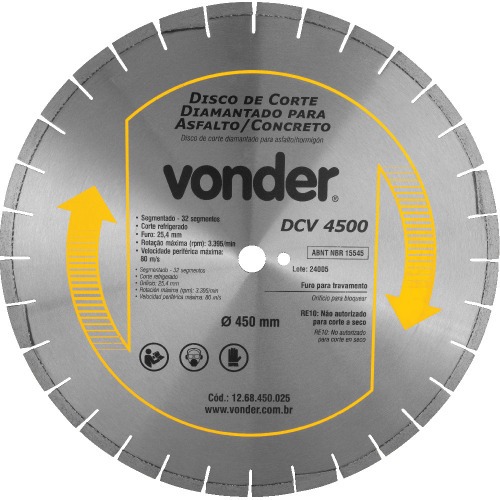Disco diamantado segmentado 450 mm para concreto e asfalto - DCV 4500