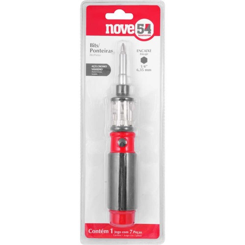 Jogo de bits com cabo extensor 7 pe�as encaixe sextavado 1/4