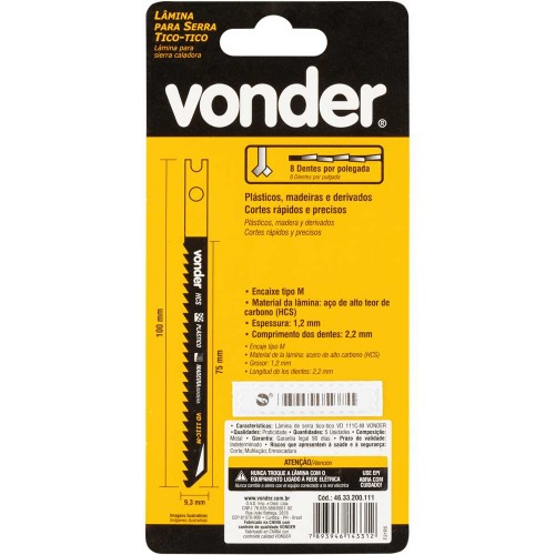 Jogo de lminas para serra tico tico 100 mm 8 dentes com 5 peas - VD 111C-UN 