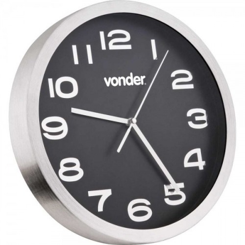 Rel�gio de parede 360 mm com borda prata