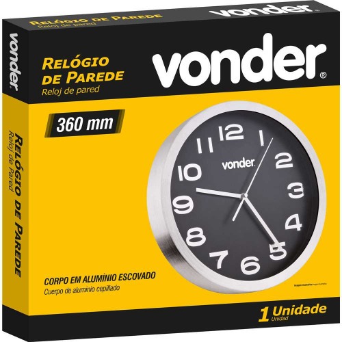 Rel�gio de parede 360 mm com borda prata