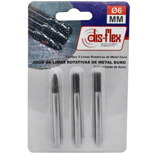 Jogo de lima rotativa 6 mm x haste 6 mm 3 pe�as - 23.234
