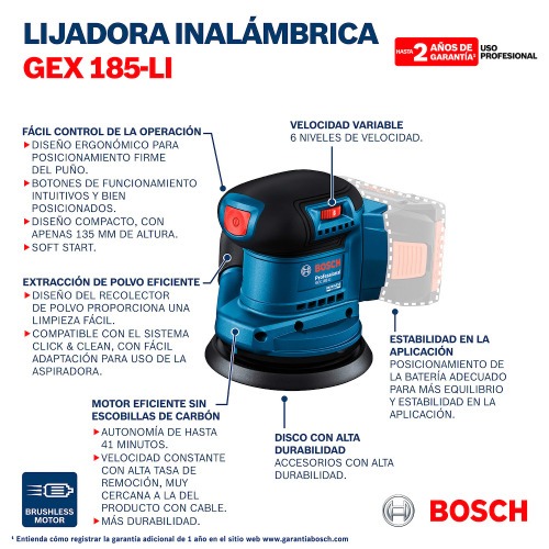 Lixadeira roto orbital a bateria 18V Brushless Sem bateria - GEX 185-LI