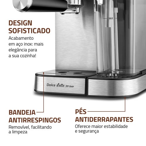 Cafeteira expresso 20 Bar preto e prata Dolce Latte - C-28-ECL 220V Cafeteira expresso 20 Bar preto e prata Dolce Latte - C-28-ECL 220V