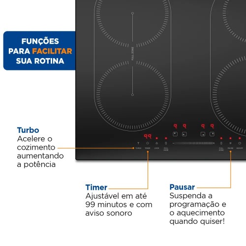 Cooktop de induo 4 bocas 7000W display digital touch - CTI-03  220V
