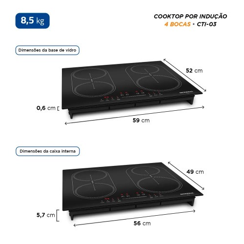 Cooktop de induo 4 bocas 7000W display digital touch - CTI-03  220V