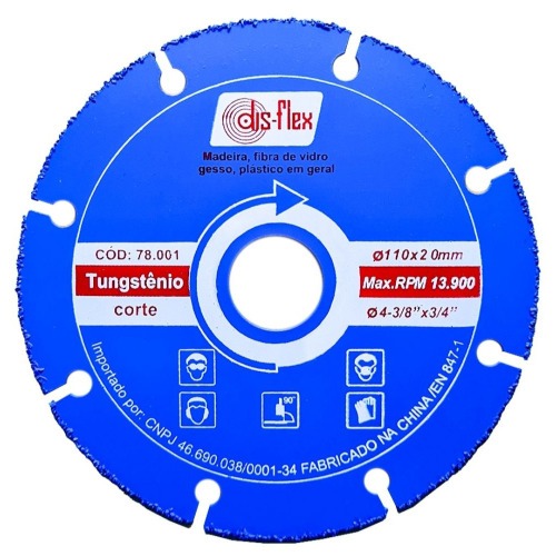 Disco de corte para madeira em tungstênio 110 x 20 mm - 78.001 Disco de corte para madeira em tungstênio 110 x 20 mm - 78.001
