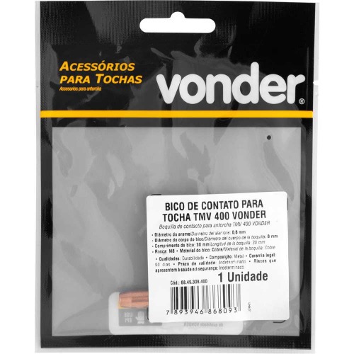 Bico de contato 0,8 x 30 mm para  tocha TMV 300/400 